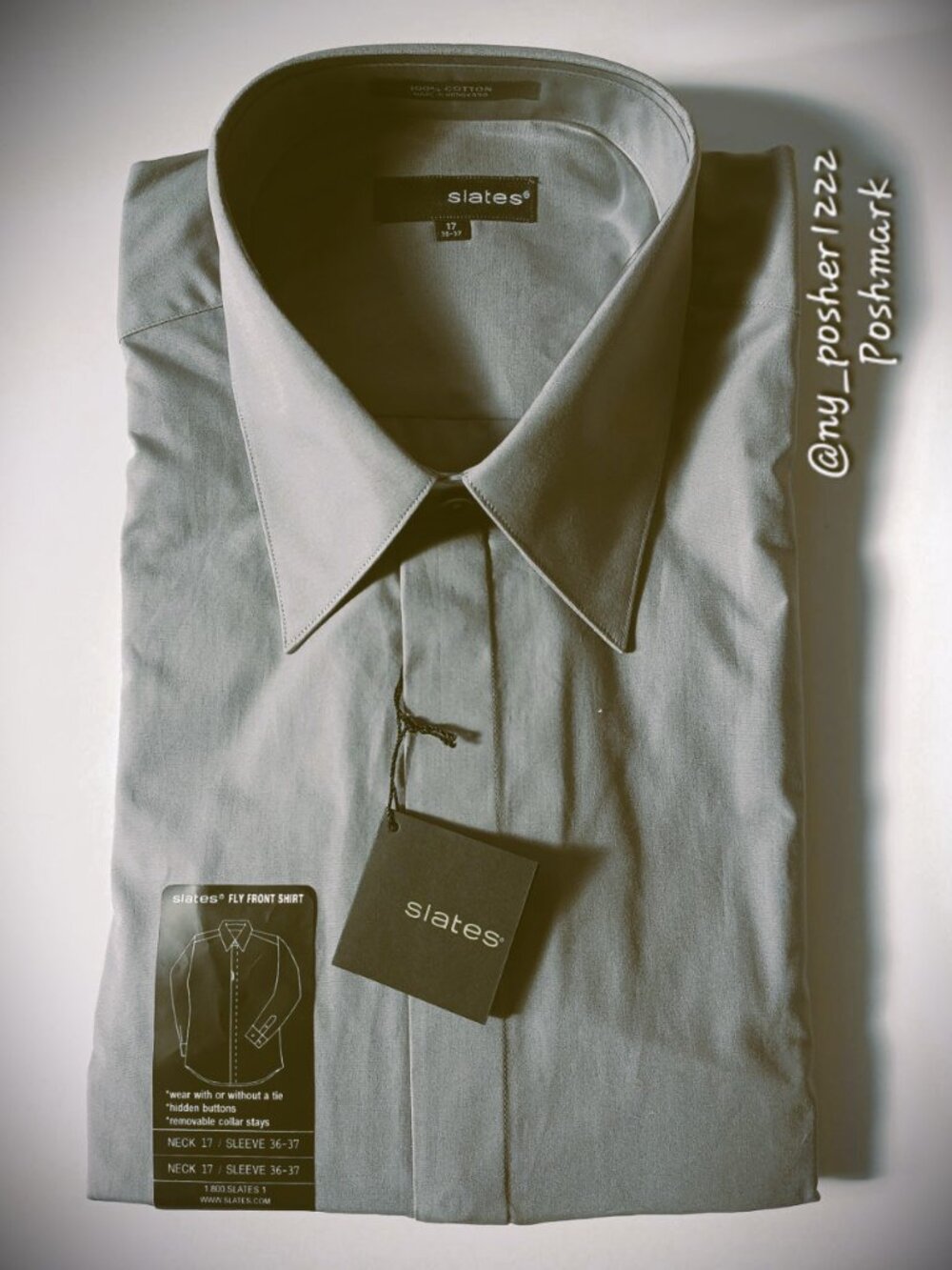 *𝓥𝓲𝓷𝓽𝓪𝓰𝓮 𝗌𝗅𝖺𝗍𝖾𝗌 Men's Fly Front Dress Shirt Grey (Size 17) 36-37